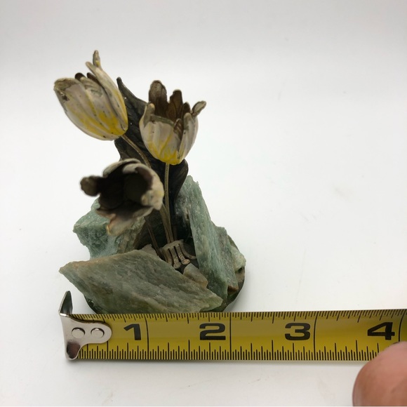 Vtg Art Of Frank Mosse Enameled Tulip Flowers Sculpture On Natural Rock Yellow - Picture 12 of 12